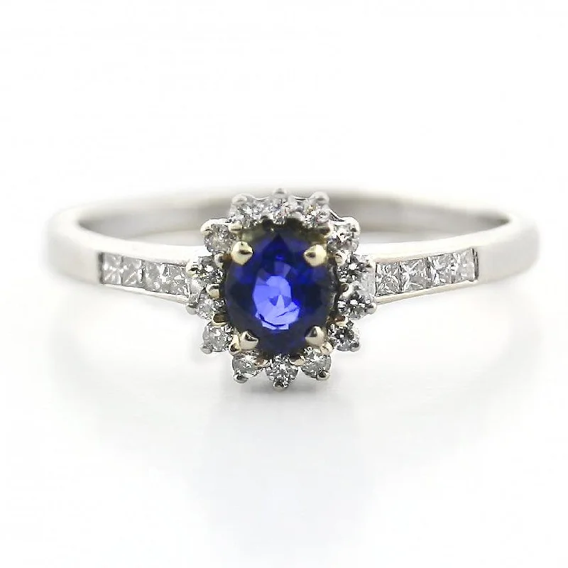 Sapphire and Diamond Cluster Ring