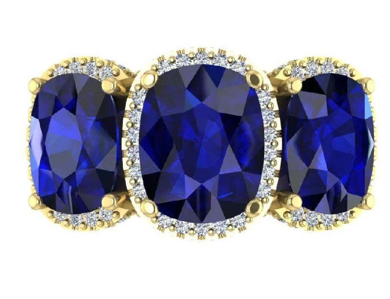 Sapphire and Diamond Halo Three Stone Ring