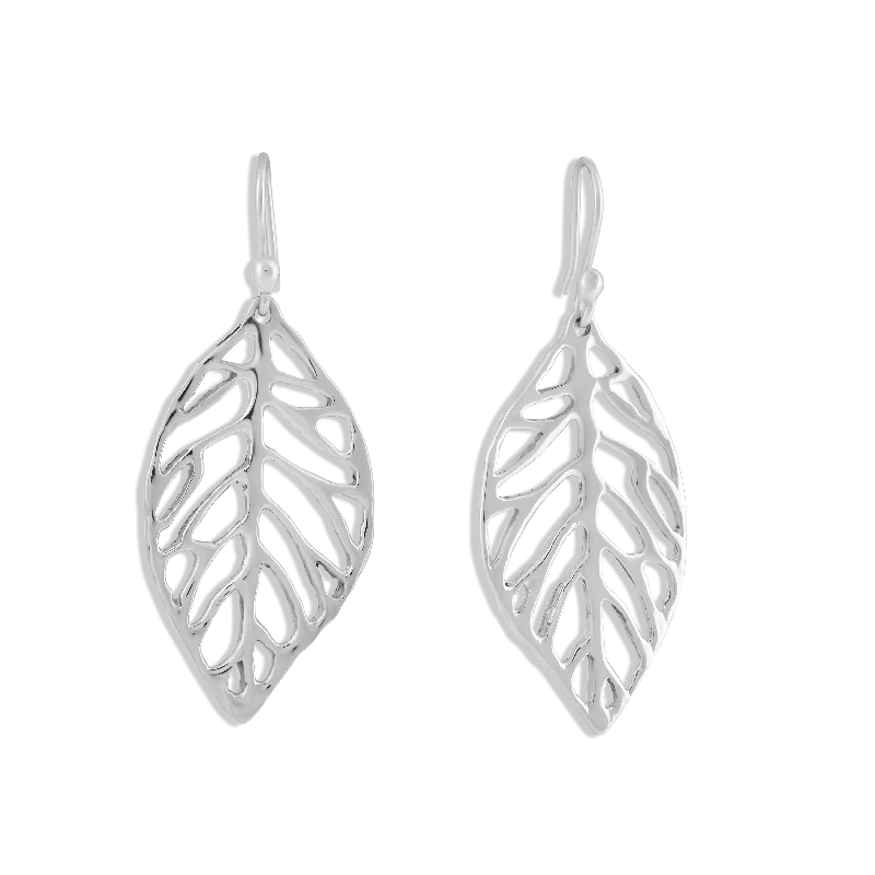 Sterling Silver Sculptured Leaf Drop Earrings