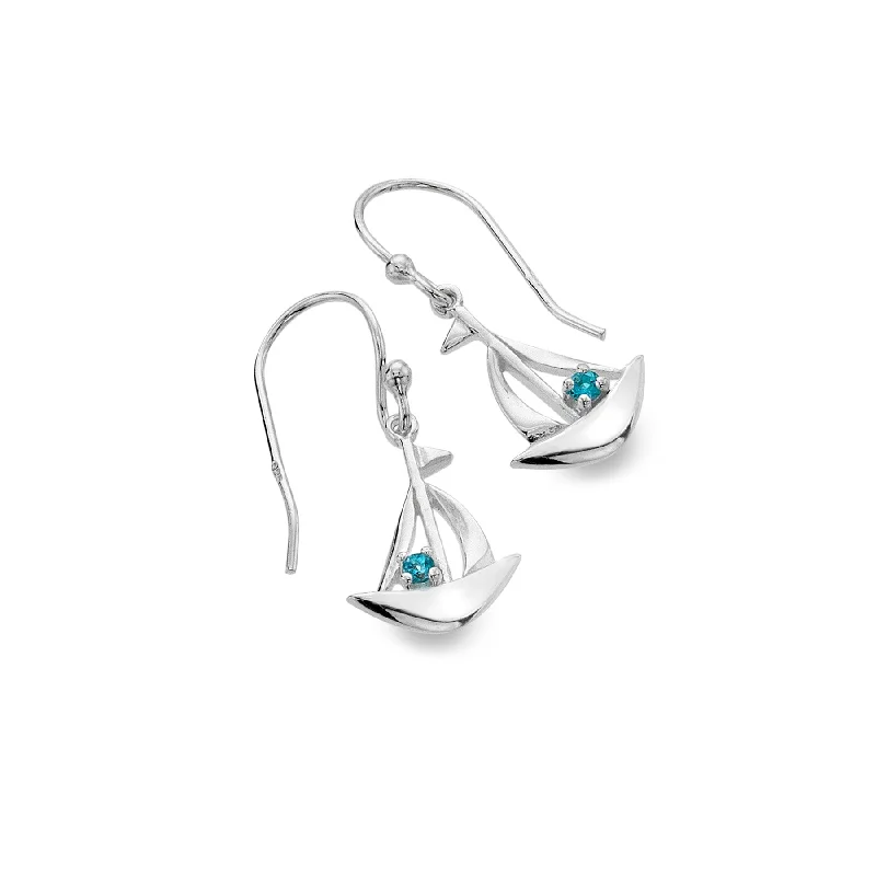 Sea Gems Silver Blue Topaz Sail Boat Earrings