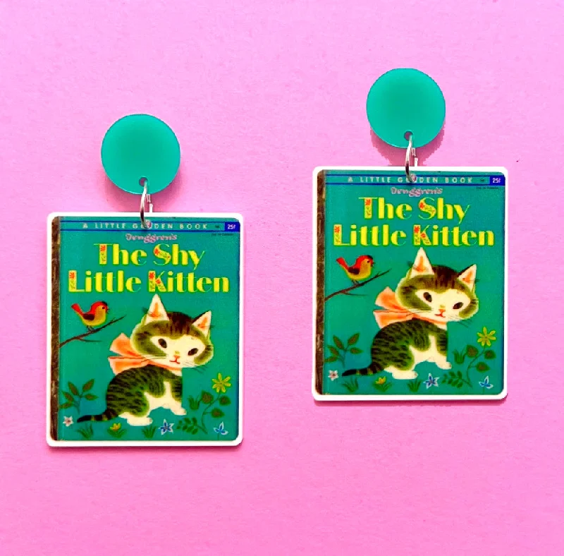 Kitten Golden Book Drop Earrings