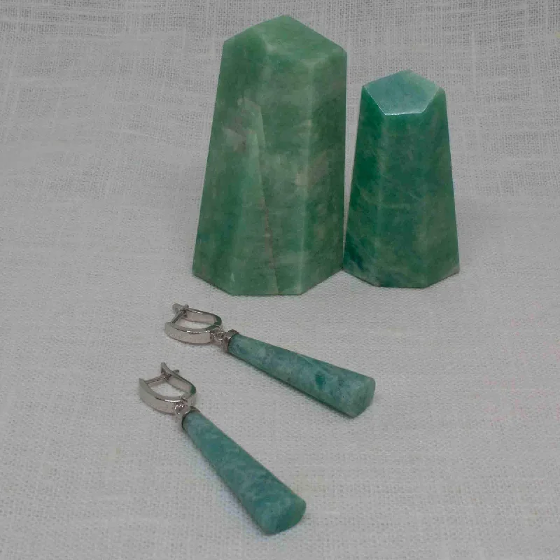 Silver Amazonite Long Drop Earrings