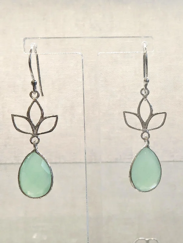 Lotus Flower Drop Earrings Aqua Chalcedony