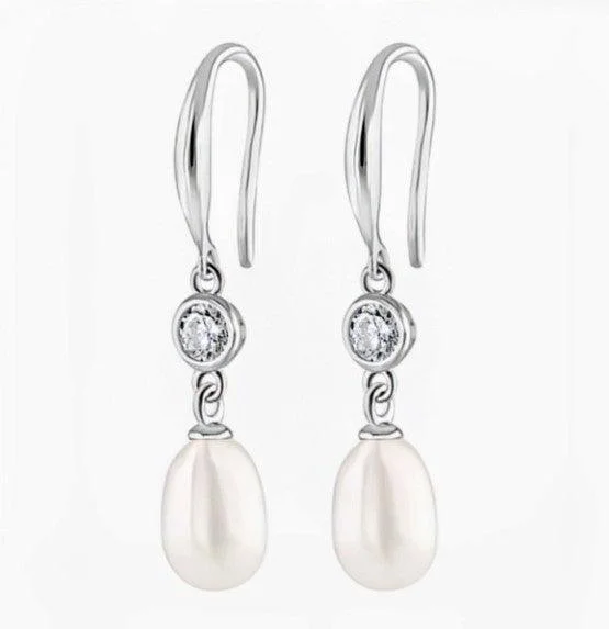 Pearl and Cubic Zirconia Drop Earrings