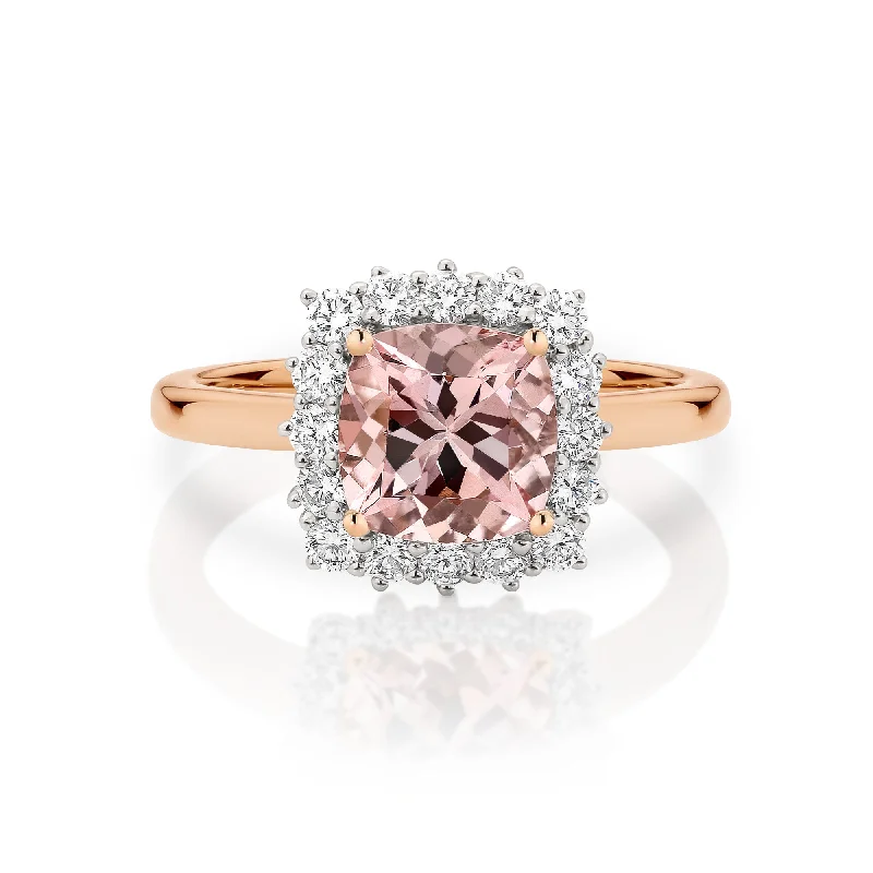 Cushion Cut Morganaite and Diamond Ring