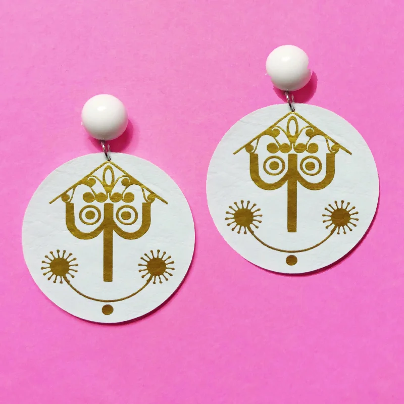 Small World Gold Clock Face Drop Earrings