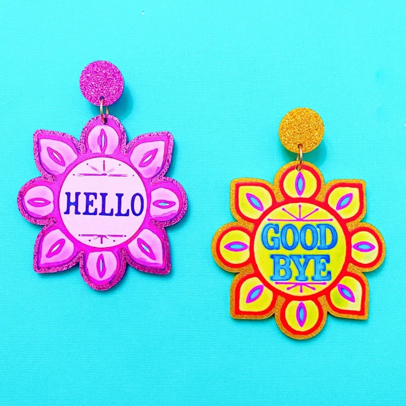 Sparkle Hello Goodbye Small World Inspired Acrylic Drop Earrings