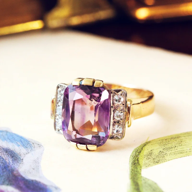 Special Lovely! Vintage Amethyst & Diamond Cocktail Ring