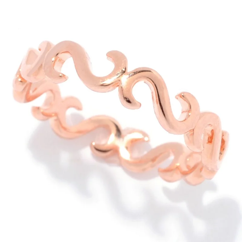 Ss/ 18K Rose Vermeil Scrollwork Stack Band Ring