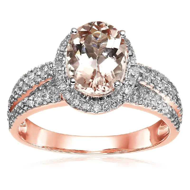 SS/ 9X7mm 12.0ctw Oval Morganite & Diamond Solitaire w/Accent Ring