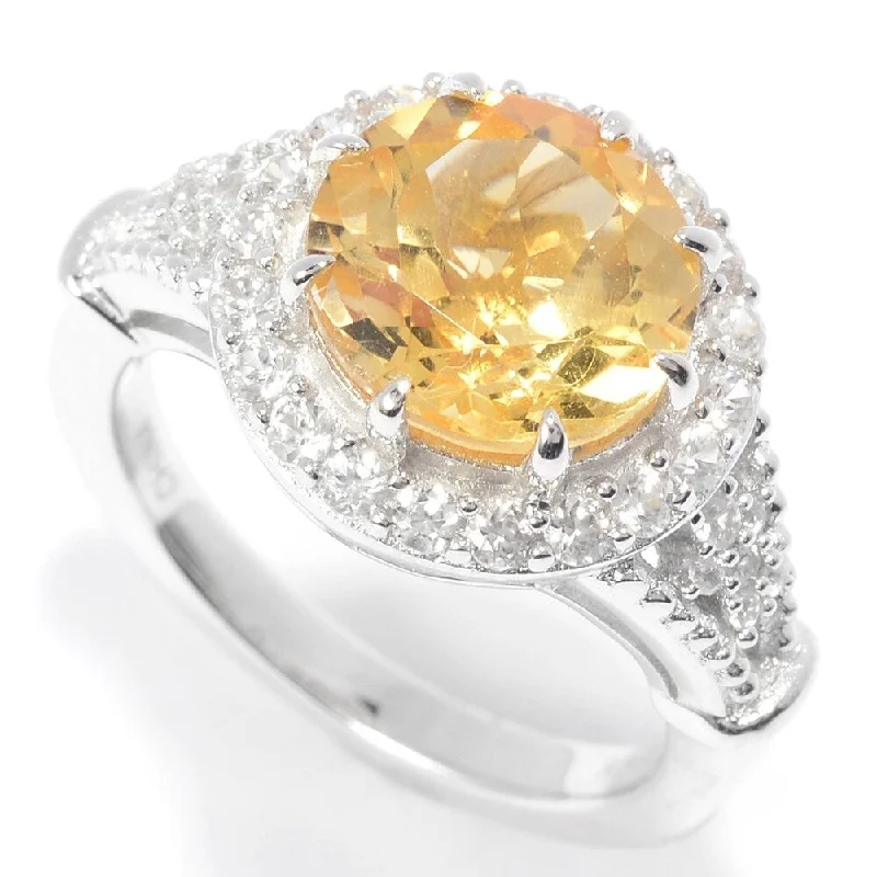 Sterling Silver 10mm Round Citrine & White Zircon Halo Ring