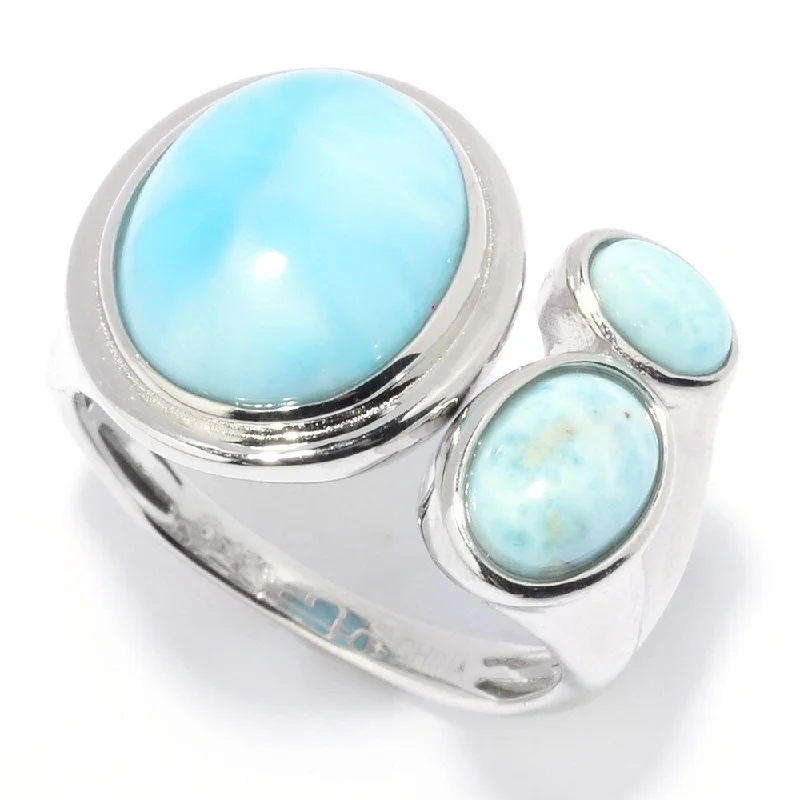 Sterling Silver 12 x 10mm Oval Shaped Larimar Bypass Ring