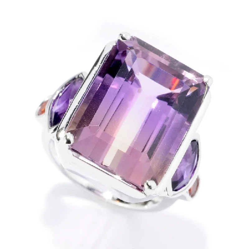 Sterling Silver 15.18ctw Ametrine, African Amethyst & Citrine Ring