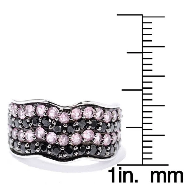 Sterling Silver 2 2/5ct TGW Black Spinel and Pink Sapphire Wave Ring