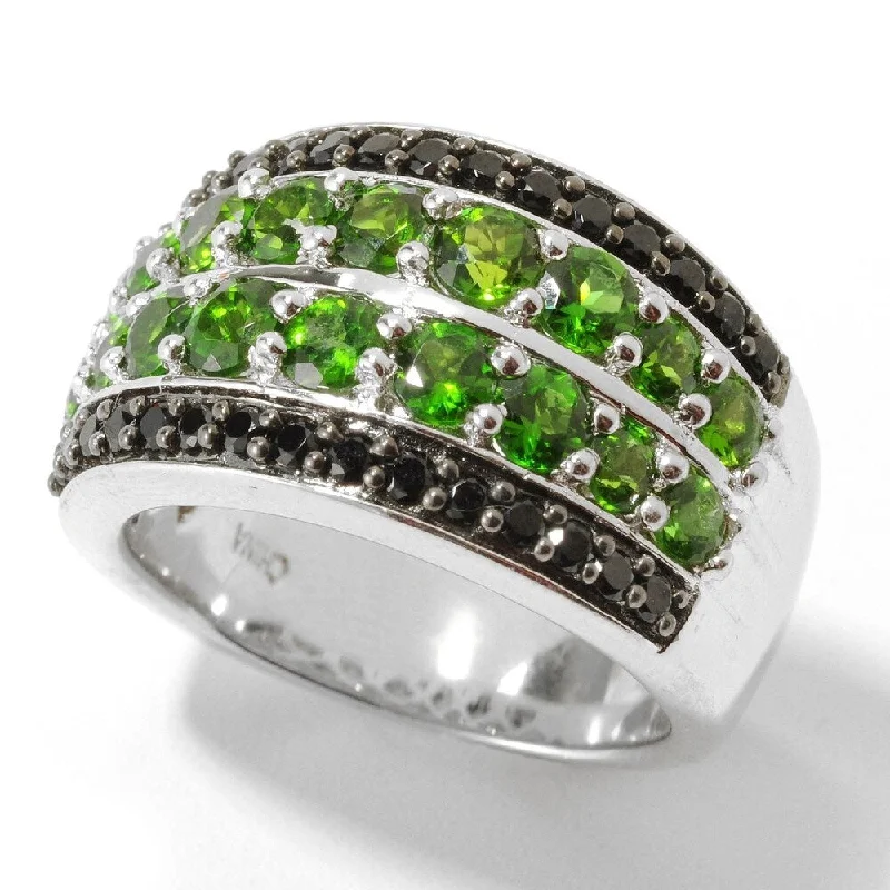 Sterling Silver 2.52Ctw Chrome Diopside & Black Spinel Broad Band Ring