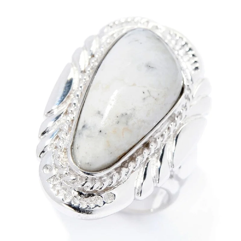 Sterling Silver 22 x 10.5mm White Buffalo Quartz Ring