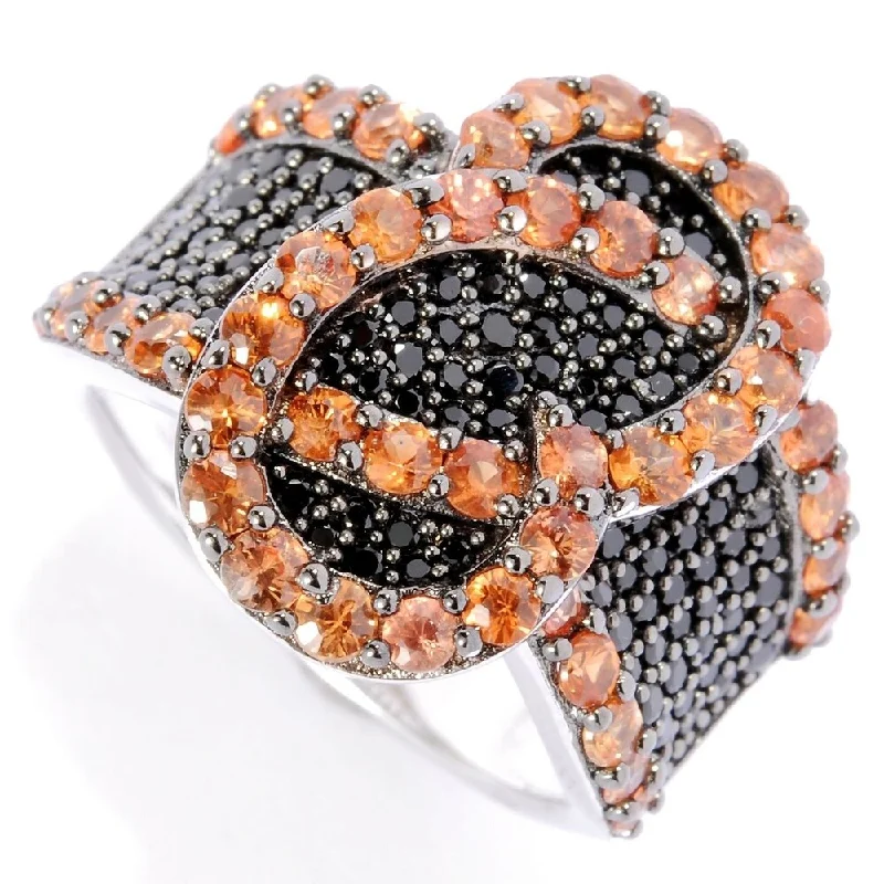 Sterling Silver 3.06Ctw Orange Sapphire & Black Spinel Band Ring