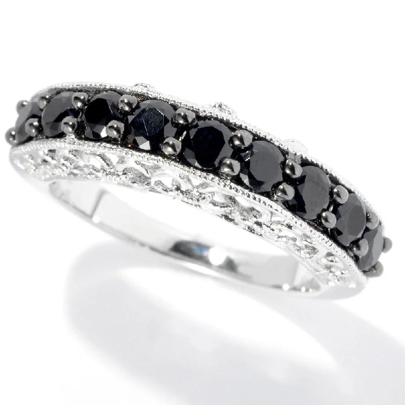 Sterling Silver 3mm Round Black Spinel Nine-Stone Band Ring