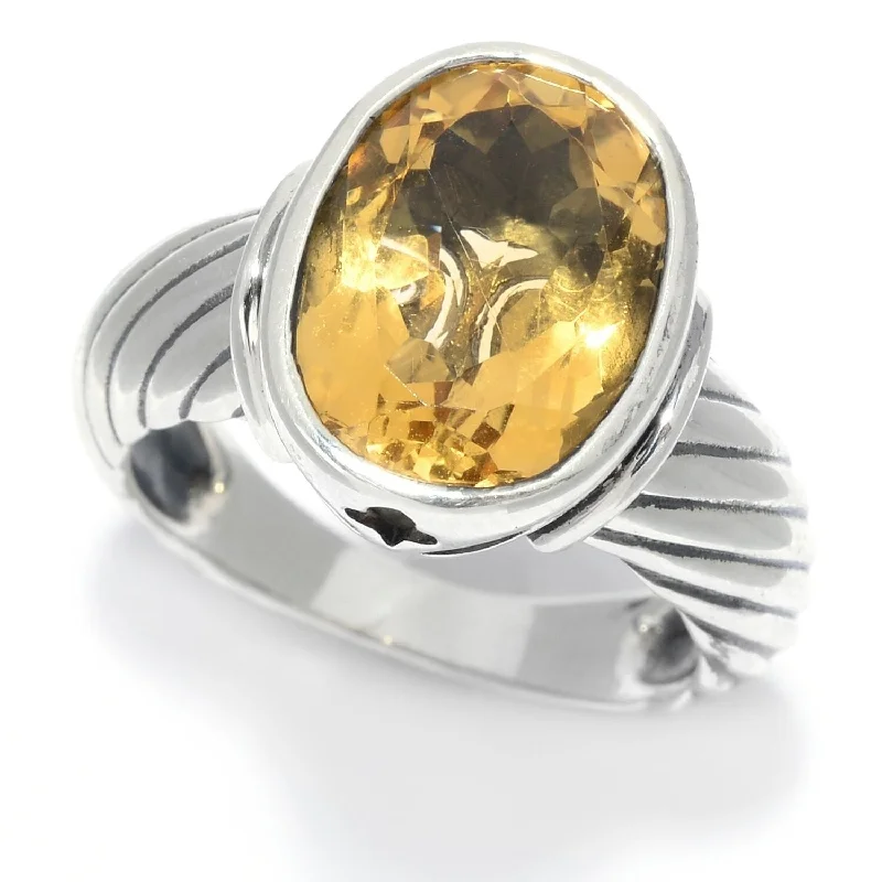 Sterling Silver 5.00ctw Oval Citrine Rope Textured Ring