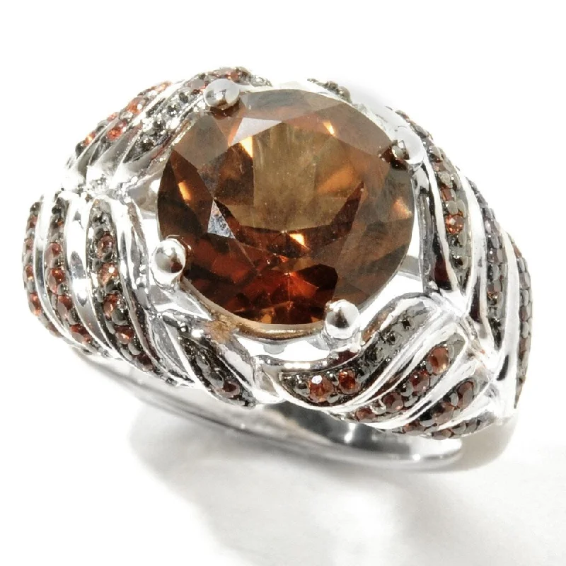 Sterling Silver 5.28Ctw 10Mm Round Chocolate Topaz Cocktail Ring