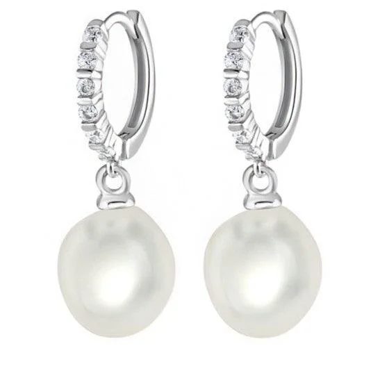 Sterling Silver Baroque Pearl Huggie Earrings