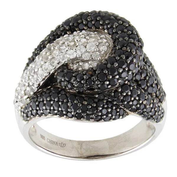 Sterling Silver Black Spinel and White Zircon Ring