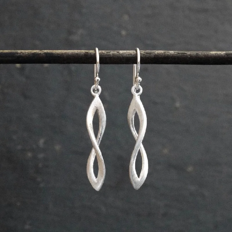 Brushed Silver Infinity Twist Earrings