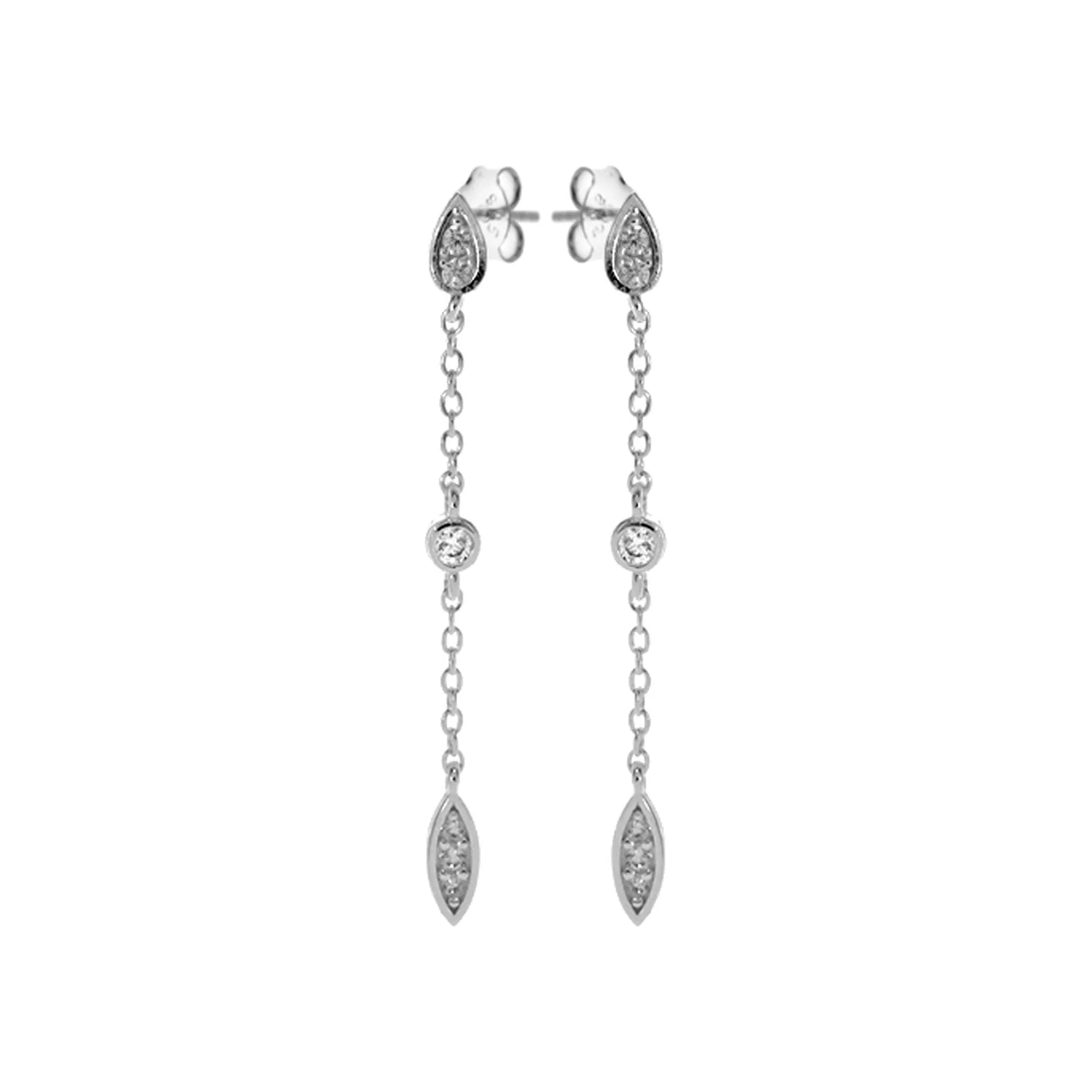 Sterling Silver Cubic Zirconia Chain Drop Earrings