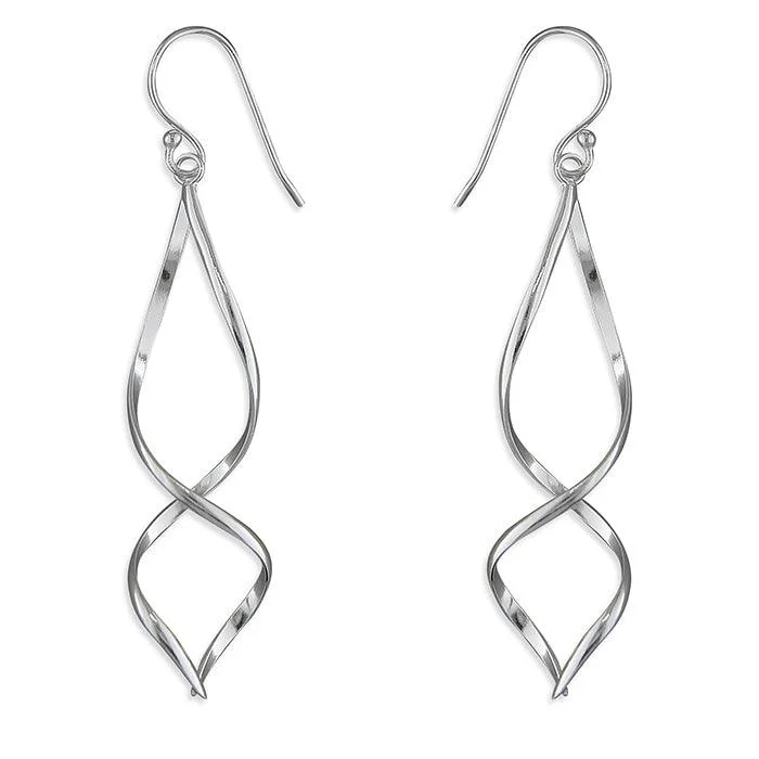 Sterling Silver Double Helix Hook Drop Earrings