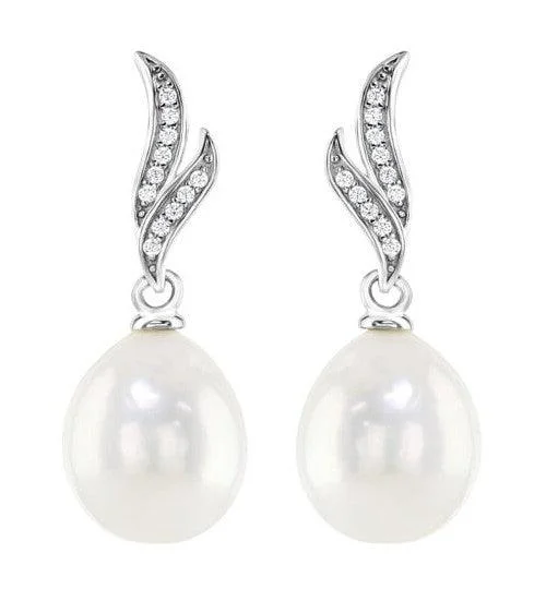 Sterling Silver Double Leaf Baroque Pearl Drop Earrings