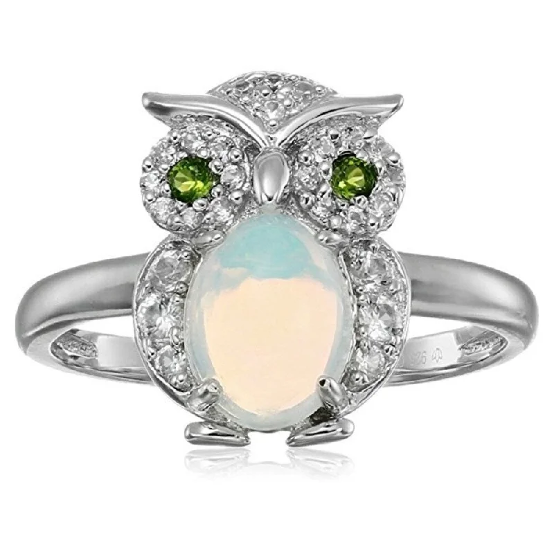 Sterling Silver Ethiopian Opal, Chrome Diopside & White Sapphire Ring