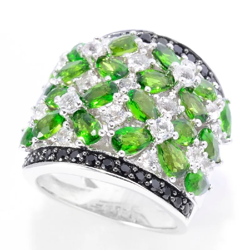 Sterling Silver Exotic Diopside White Topaz & Black Spinel Ring