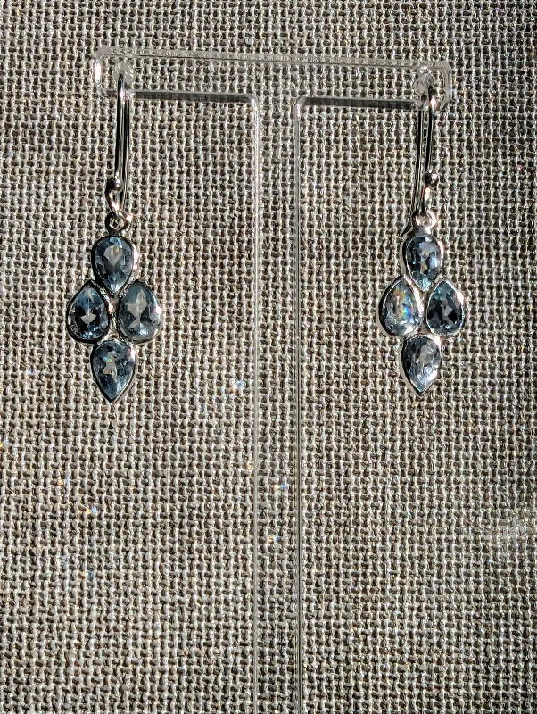 Sterling Silver Faceted Multi-Stone Blue Topaz Drop Earrings