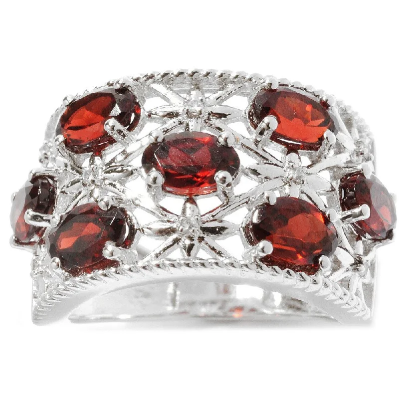 Sterling Silver Garnet White Zircon Starburst Ring