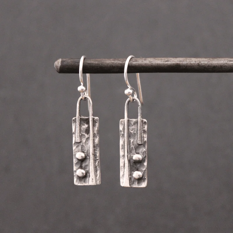 Silver Hammered Rectangle Drop Earrings