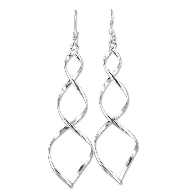 Sterling Silver Large Double Helix Drop Earrings