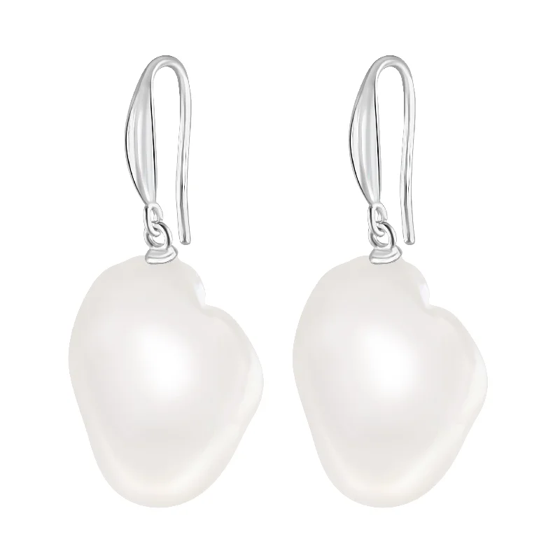 Sterling Silver Large White Baroque Pearl Drop Earrings