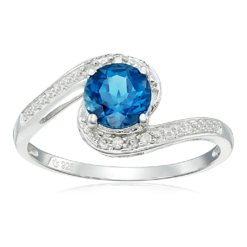 Sterling Silver London Blue Topaz and Diamond Solitaire Ring