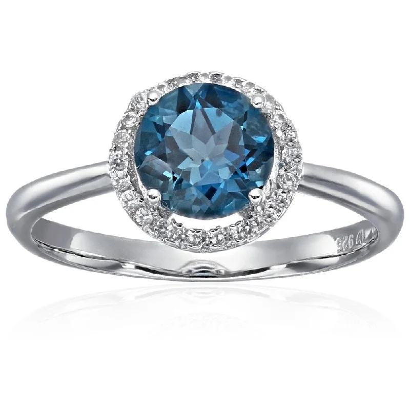 Sterling Silver London Blue Topaz, White Zircon Ring Size - 7