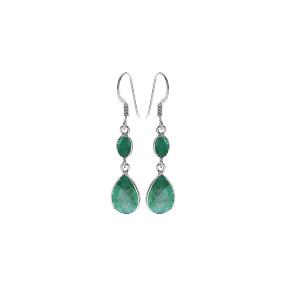 Sterling Silver Teardrop Emerald Drop Earrings