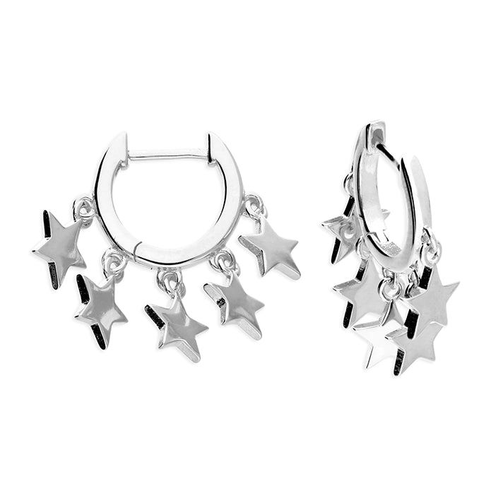 Sterling Silver Multi-Star Huggie Hoop Earrings