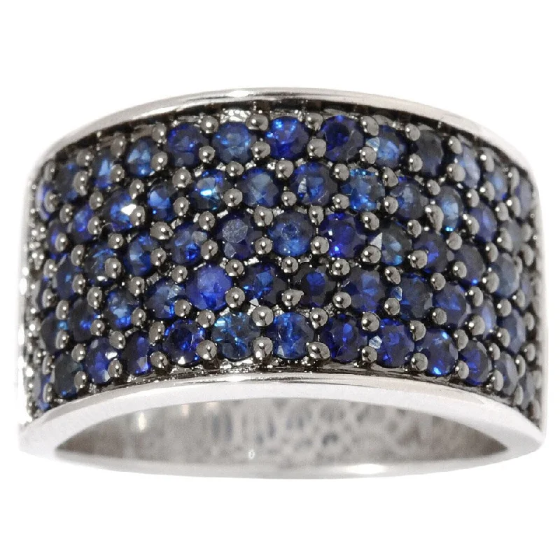 Sterling Silver Pave Sapphire Wide Band Ring