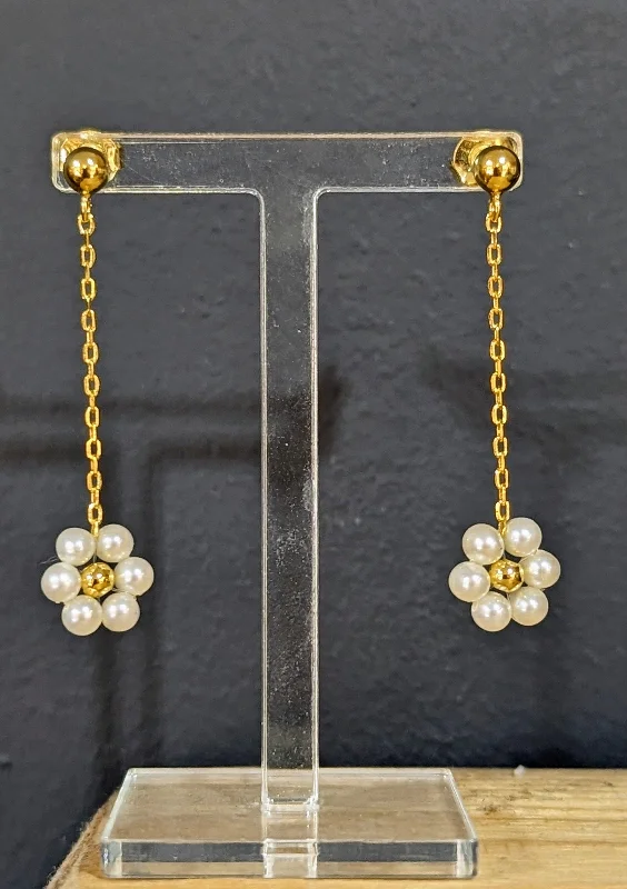 Sterling Silver & Gold Pearl Flower Cluster Earrings