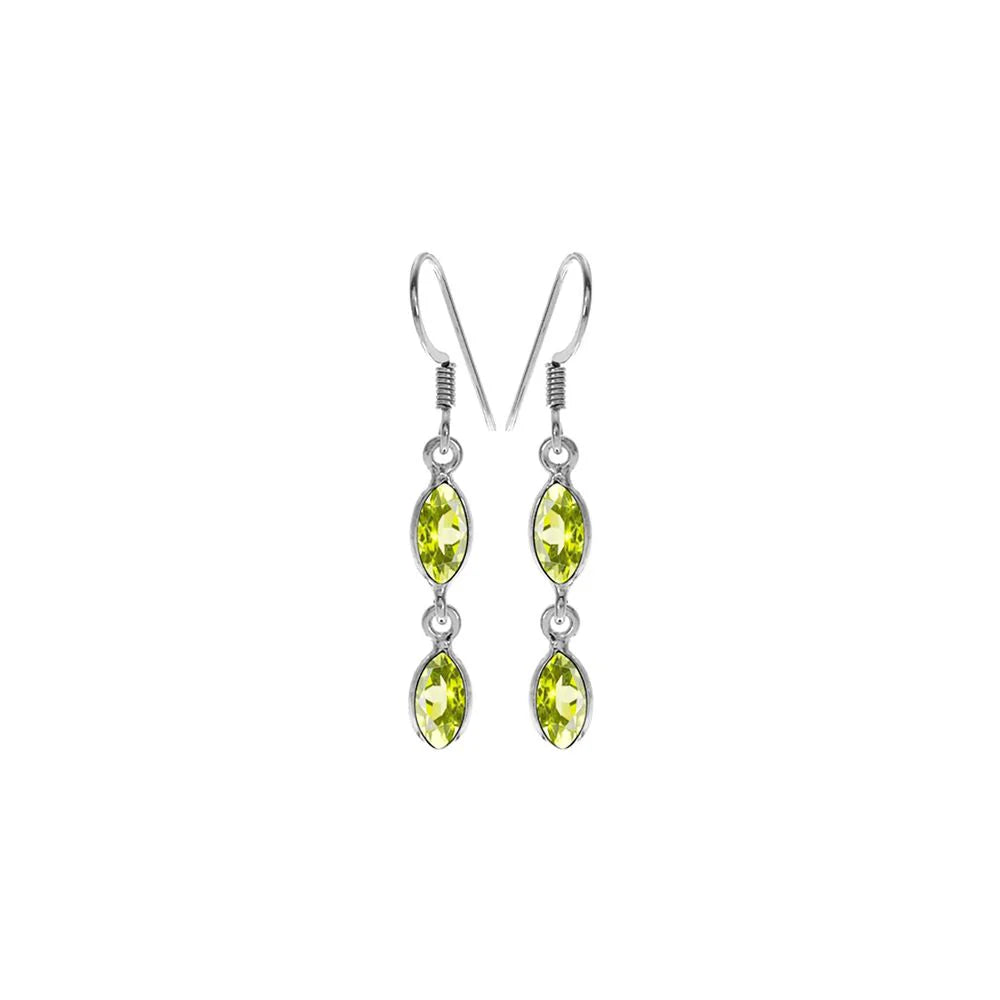 Sterling Silver Peridot Double Drop Marquis Earrings