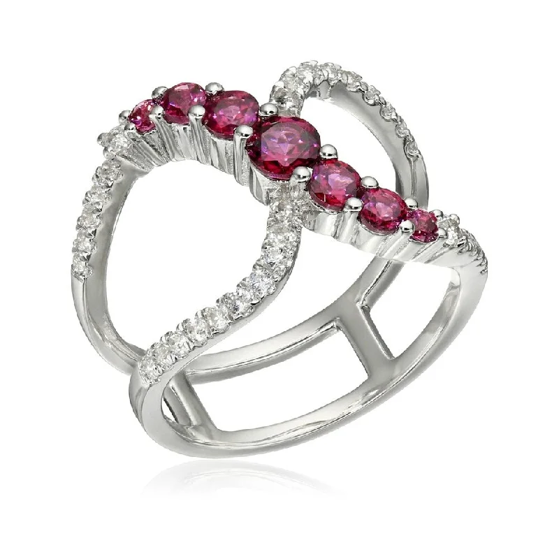 Sterling Silver Rhodolite and Created White Sapphire Ring