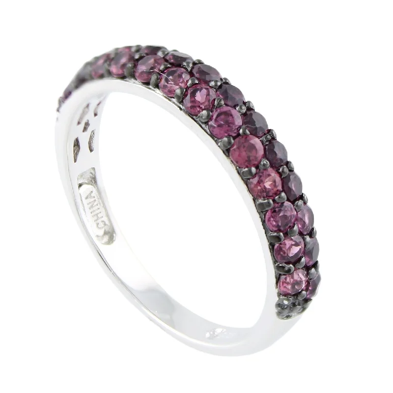 Sterling Silver Rhodolite Stack Band Ring Size - 7