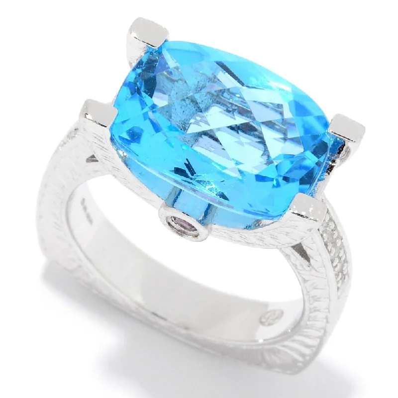 Sterling Silver Swiss Blue Topaz Textured East-West Ring