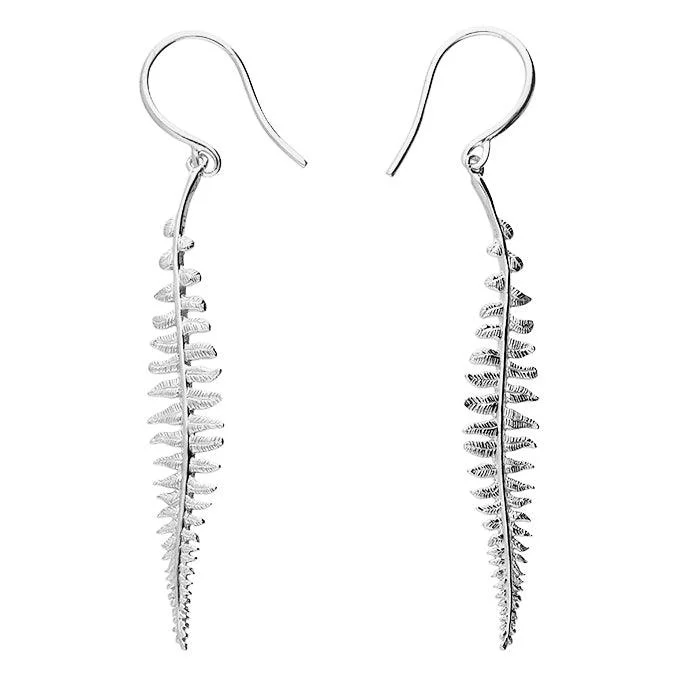 Sterling Silver Textured Fern Hook Drop Earrings