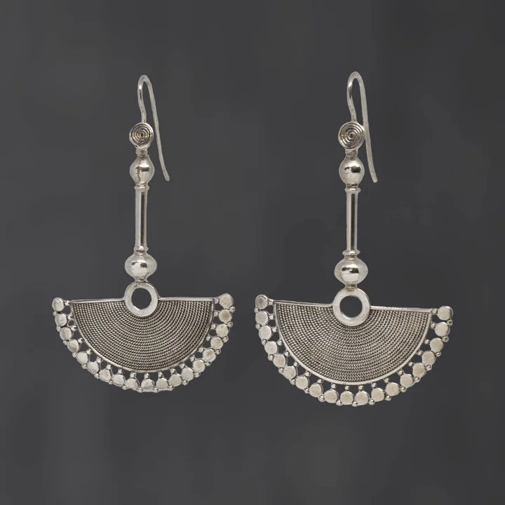 Sterling Silver Wirework Fan Drop Earrings