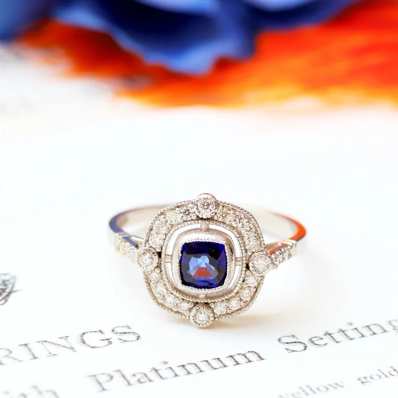 Striking Art Deco Style Sapphire & Diamond Cluster Ring